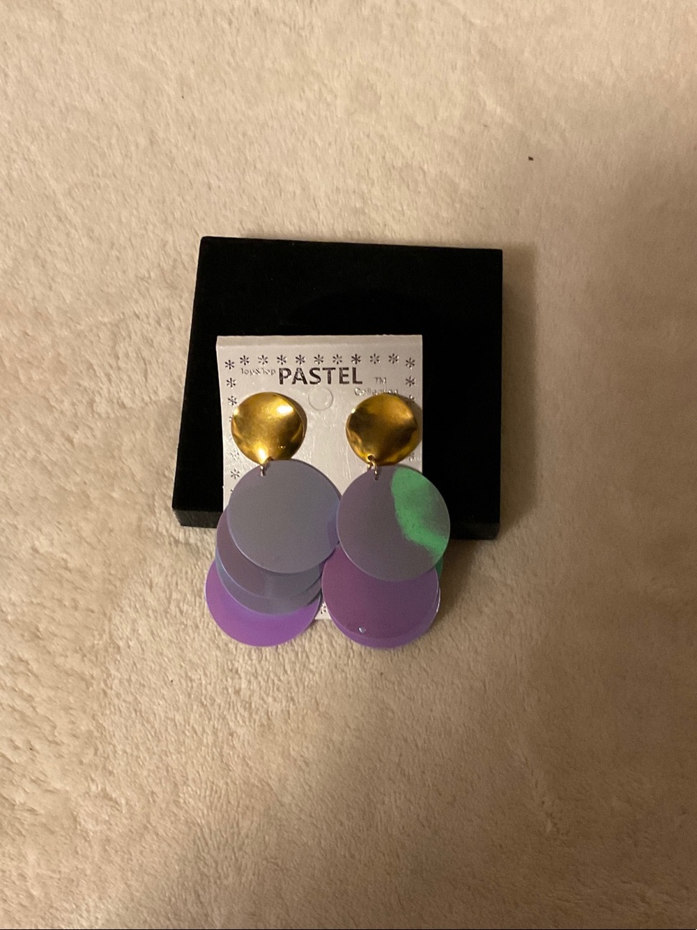 Pastels Gold & Purple Layered Disc Drop Earrings